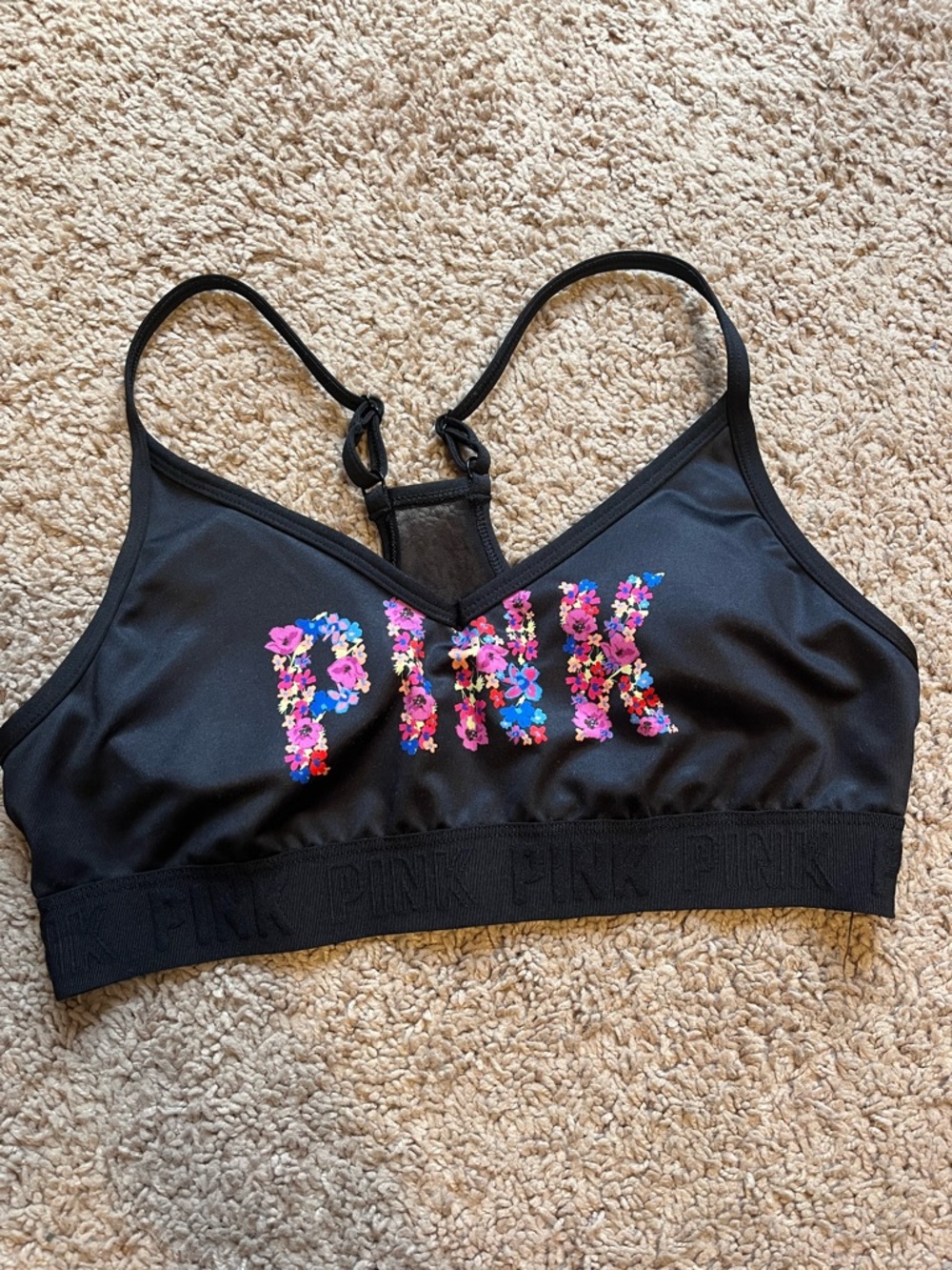 PINK Floral Logo Black Bralette